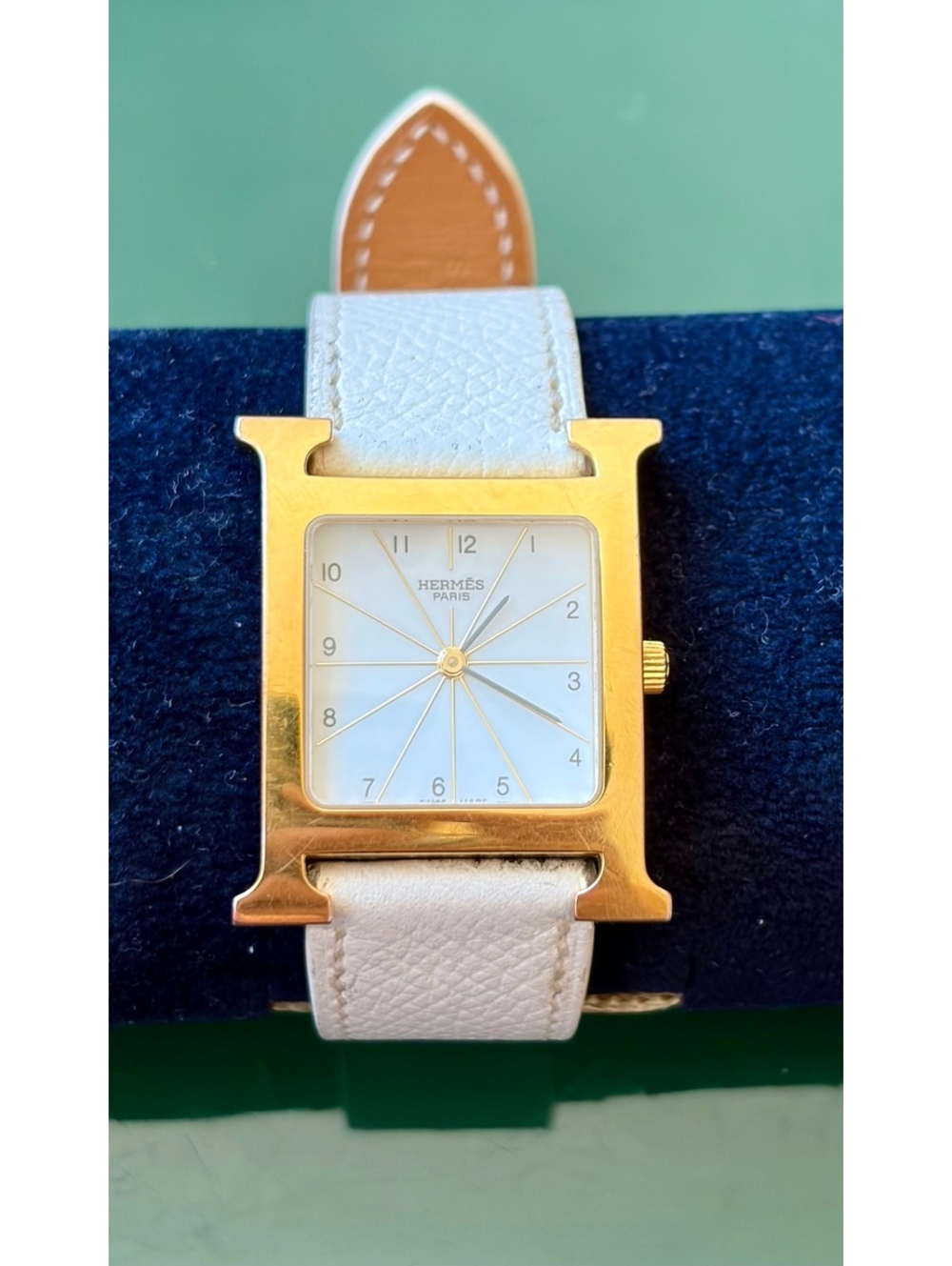Hermès Heure H HH1.501 Gold Plated Watch White Leather Strap